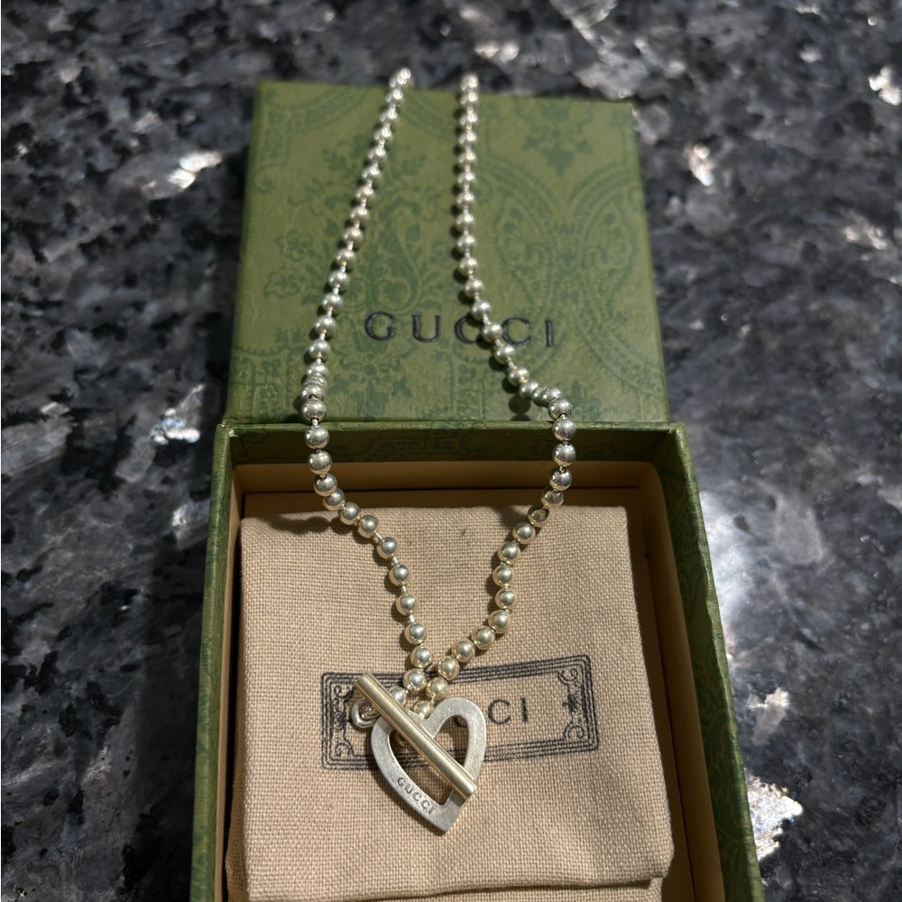 Vintage Gucci Silver Heart Pendant Necklace